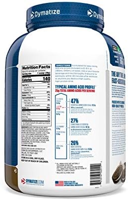 Dymatize Elite 100% Whey Protein Powder, Cookies & Cream, 25g of Protein, 5.5g BCAAs, Less Than 140 Cal., Gluten Free, 2g Carb, 2g Sugar, 3g Fat (63 Servings) - Image 4