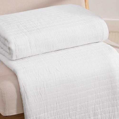 Tommy Hilfiger - Twin Cotton Blanket, Woven Channel Stitched Bedding, Medium Weight Soft Blanket, Anti-Pilling & Fade Resistant, Ideal for Layering, Oeko-TEX Certified (White) - Image 4
