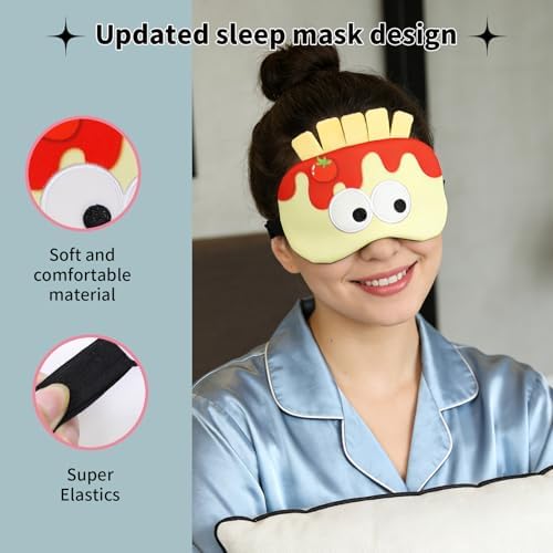 PERFECTSIGHT Sleep Eye Masks, Cute Sleep Eye Cover Lightweight Adjustable Eyeshade Mask Cover for Women Men Sleep Travel Nap, French Fries - Image 4