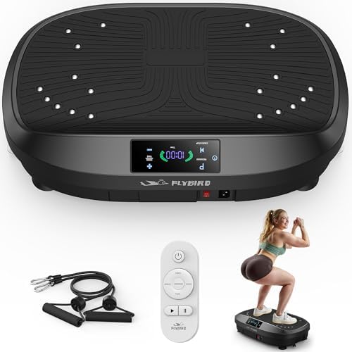 FLYBIRD Vibration Plate Exercise Machine for Lymphatic Drainage, Adjustable Levels Full Body Workout, Curved Vibration Plate with Powerful Motor for Weight Loss Fat Burner, Home Fitness Equipment by FLYBIRD