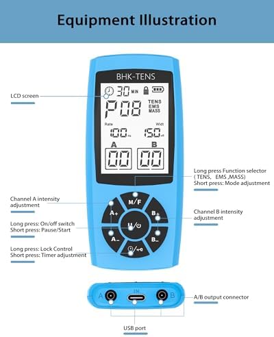 Rechargeable TENS Unit Machine for Pain Relief Therapy, Electronic EMS Muscle Stimulator for Shoulder Pain Relief, TENS&EMS Stimulator for Back Pain, Shoulder Neck Pain Relief, Sciatica Pain, Blue - Image 2