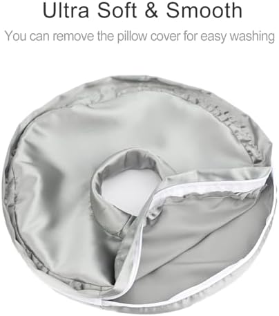 Washable Silky Satin Ear Piercing Pillow with Removable Pillowcase Smooth Cooling Donut Pillows Hole for Ear Pain Relief CNH Sleeping Pressure Sore Side Sleepers Ear Guard Protector, Silver Gray - Image 6