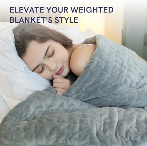 YnM Fuzzy Duvet Cover for Weighted Blankets (60''x80'')- Grey Square Print - Image 6