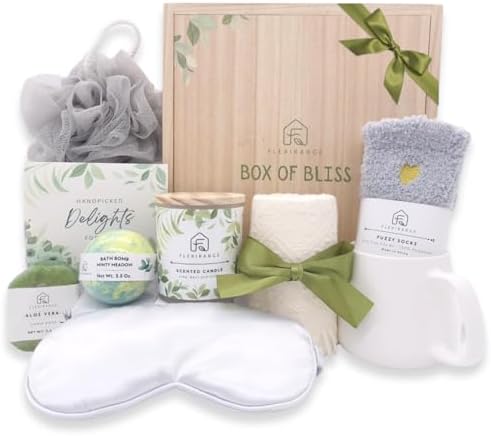 Birthday Gifts for Woman, Get Well Soon Gift Baskets for Women, Relaxing gifts for Women, Self Care Gifts, Spa kit for Woman, Wooden Box, Green Gifts for Wife, Girlfriend by FLEXIRANGE