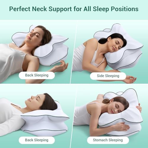 AZBESTPRO Memory Foam Cervical Pillow for Neck Support & Pain Relief, Butterfly Ergonomic Design – 24×15.75×5.7 Inches, Removable 100% Polyester Pillowcase, Suitable for Side & Back Sleepers (Green) - Image 6