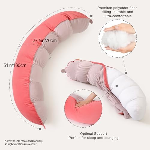 Peallow(Pat. Pend) – Long Round Body Pillow for Adults, Bolster Pillow for Sleeping, Soft and Supportive Pillow for Sleeping & Lumbar Support(Coral Peach,39") - Image 3