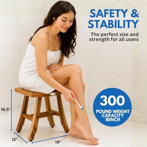 EcoDecors Satori 18-Inch Natural Teak Shower Stool, Waterproof - Image 3
