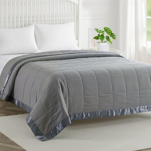 COMFLIVE King Down Alternative Blanket - Lightweight Satin Trim, Charcoal by COMFLIVE
