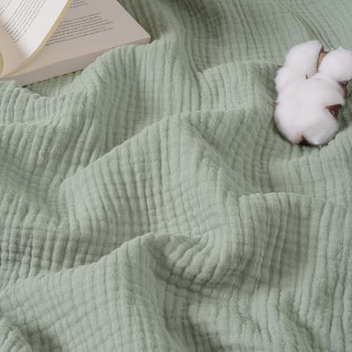David's Home 100% Natural Cotton Muslin Blanket King Size, 4-Layer Soft Breathable Lightweight Cozy Throw Guaze for Hot Sleepers, 3D Bubble Room Decor for Bed Couch, Giftable, Sage Creen, 108"x90" by DavidsHome