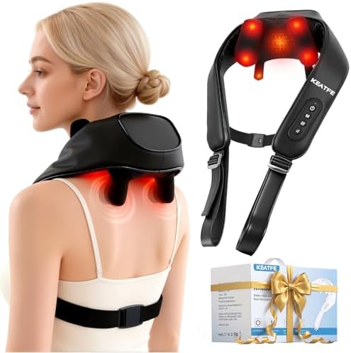 Shiatsu Neck Massager with Heat, Newly Tapping & Kneading Massage Machine for Neck Deep Tissue Relaxation, Portable Shoulder & Back Massager with 3 Speeds & Hands-Free Strap, Gifts for Men Women by KEATFEComfortMassager