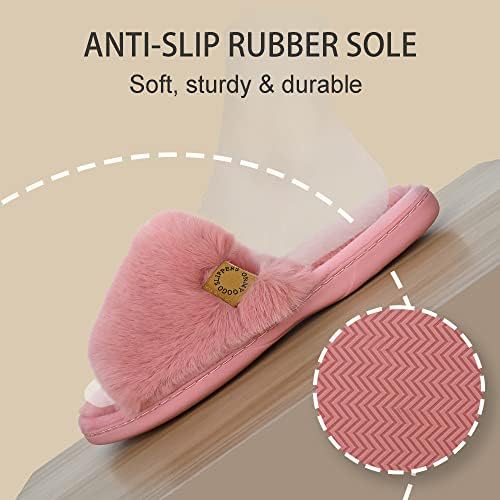Onmygogo Indoor Slippers for Women Open Toe with Memory Foam, Soft Faux Fur Nonslip House Slippers - Image 6