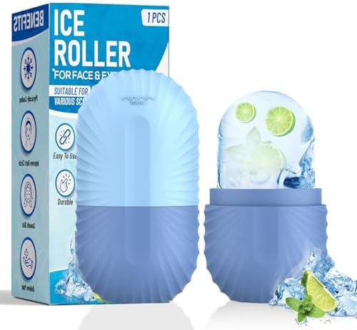 Ice Roller for Face and Eye, Silicone Ice Facial Roller Ice Holder, Face Ice Mold Skin Care, Face Icers Reusable Ice Cube Roller for Shrink Pores Anti Wrinkle Reduce Puffiness, Blue by ZPU