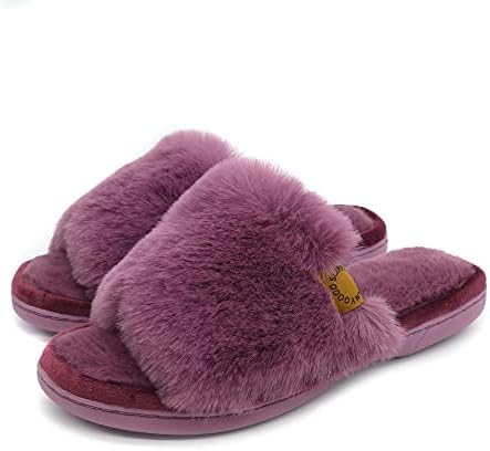 Onmygogo Indoor Slippers for Women Open Toe with Memory Foam, Soft Faux Fur Nonslip House Slippers by Onmygogo