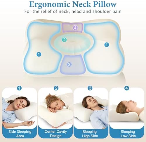 Cervical Pillow for Neck Pain Relief - Contour Memory Foam Pillow for Side and Back Sleepers, Dual Height 4.7" and 3.2" Ergonomic Orthopedic Neck Pillow, Medium-Firm Cervical Spine Support - Image 4