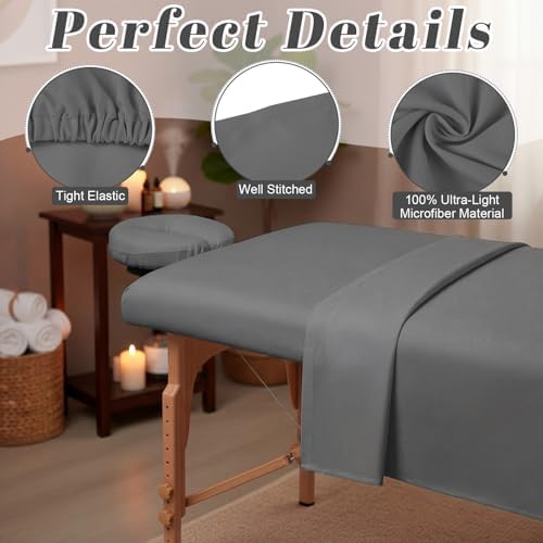 Oudain 4 Sets 3 Piece Soft Microfiber Massage Table Sheets Set Bulk Includes Massage Flat Sheet and Fitted Sheet and Face Rest Cover(Cool Grey) - Image 3
