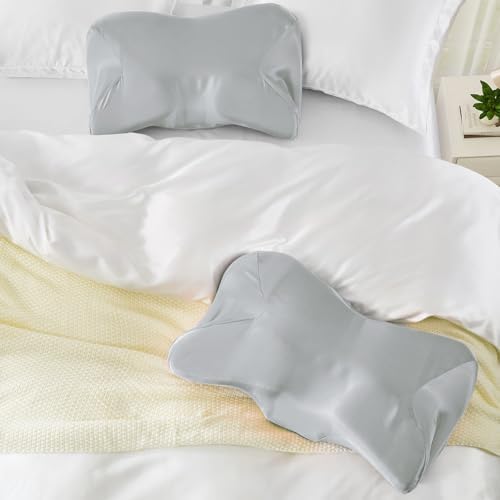 P Pothuiny Light Grey Satin Cervical Pillow Case Cover 1-Pack with Zipper - Image 4