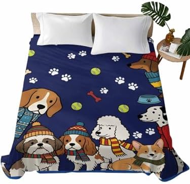 Twin Flat Sheet Scarf Dog Flat Sheets Only Soft Breathable Microfiber Bedding Top Sheets Luxury Hotel Quality Puppy Animal Paw Print Tennis Ball Blue Twin Bed Sheet for All Season Bedroom Dorm Decor by LooPoP