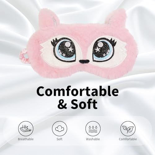 PERFECTSIGHT Sleep Eye Masks, Cute Plush Sleep Eye Cover Lightweight Adjustable Eyeshade Faux Fur Mask Cover for Women Men Sleep Travel Nap, Fox - Image 2
