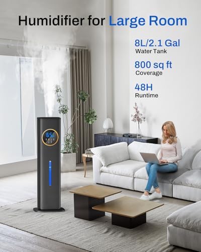 Lacidoll 8L Large Humidifier for Bedroom Large Room Home 800 sq ft, Black - Image 2