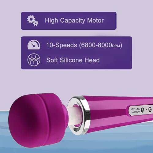 AEVEONE Wired Powerful Handheld Wand Massager, Strong Personal Vibration Massage for Sports Recovery, Back Muscle Aches, Whole Body Pain (Purple) - Image 3