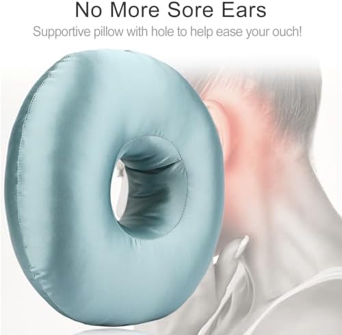 Silky Satin Piercing Pillow Ear Pillows Donut with Hole for Ear Pain CNH Piercing Pain Relief Sleeping Pressure Sore Side Sleepers Smooth Cooling Ear Guard Protector, Turquoise - Image 3