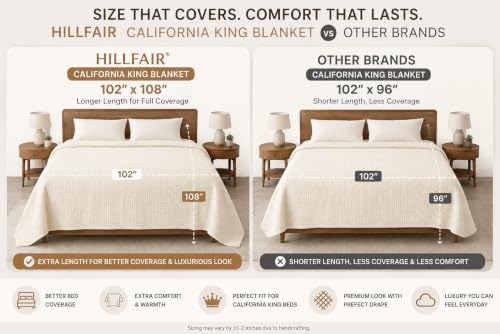 HILLFAIR 100% Combed Cotton Blanket– California King Size Bed Blanket – Warm Soft All Season Breathable Blankets – 102 x 108 inch Extra Large Oversized California King Cotton Blankets for Bed- Ivory - Image 3