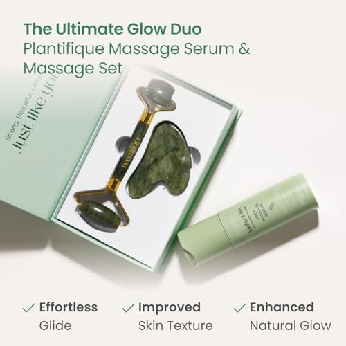 PLANTIFIQUE Jade Gua Sha Facial Tool & Face Roller Set - Giftable Box - Image 3