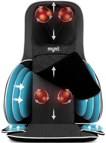 Mynt Shiatsu Neck Back Massager for Chair with 10 Deep Kneading Nodes Black by Mynt