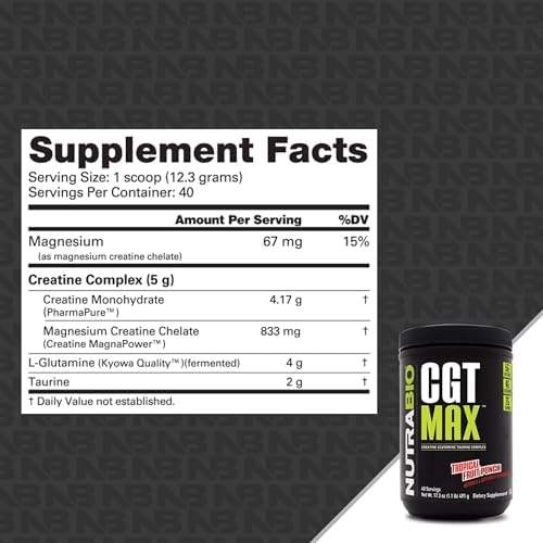 NutraBio CGT-MAX Powder- Creatine, Glutamine and Taurine to Support Muscle Recovery and Strength - 40 Servings - Tropical Fruit Punch… - Image 2