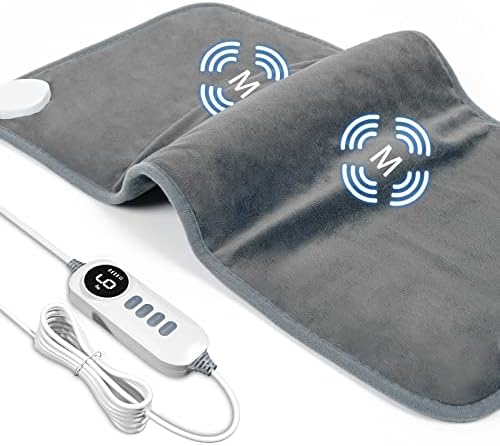DAILYLIFF Massage Heating Pad, 12"x 24" Electric Heated Pads with Massager, 4 Massage Modes, 6 Heat Settings, 24 Relaxing Combinations, Auto-Shut Off, Charcoal by DAILYLIFE