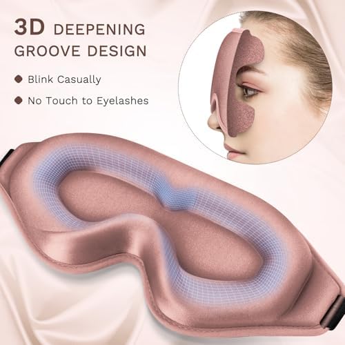 FlyCoco 99% Fully Block Out Light Eye Sleep Mask, 3D Deep Contoured Eyes Cover Zero Pressure, Long Lash Extension Eyes Mask with Adjustable Straps for Sleeping Travel Home Nap Rest Women Men (Rose) - Image 4