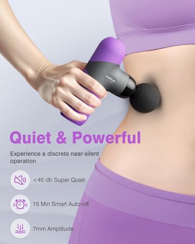 Morelax Mini Massage Gun Portable Deep Tissue Muscle Percussion Massager, Electric Handheld Sport Massager with 6 Massage Heads 4 Speed, Best Gift (Purple) - Image 5