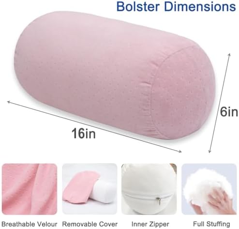 1 MIDDLE ONE Bolster Pillow with Removable Velvet Cover, Round Cylinder Neck Roll Pillow for Head, Back, Leg Support, Decorative Bed and Couch Pillow 16 x 6 Inches (Pink) - Image 2