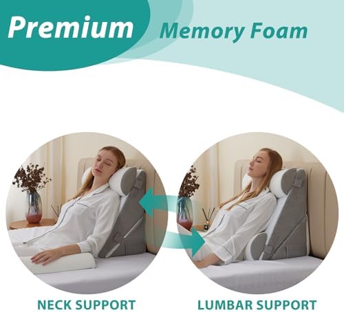 Bedluxe Adjustable 4pcs Bed Wedge Pillow Set, Memory Foam Wedge Pillows Post Surgery for Back, Neck, Leg Pain Relief, Pillow Wedge for Sleeping, Sitting up in Bed, Acid Reflux and GERD, White/Grey - Image 4