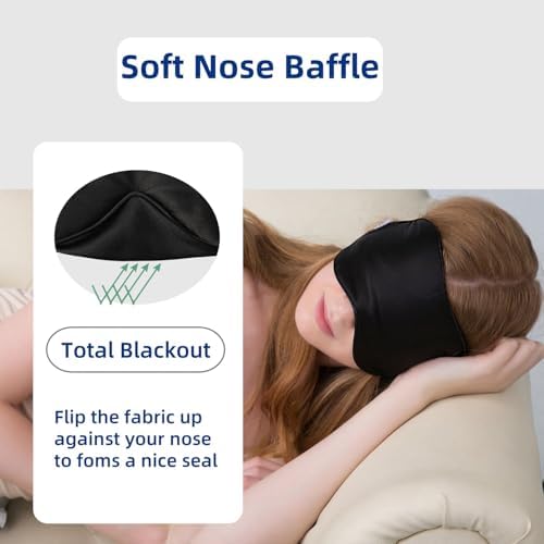 ALASKA BEAR Sleep Mask 2 Straps, Mulberry Silk, Twin Thin Elastic Bands Stay Put All Night, Smooth Eye Mask Two Adjustable Head Strings and Nose Baffle - Image 3
