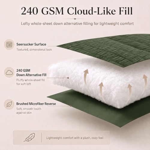 CozyLux Queen Comforter Set, 7 Pieces Olive Green Seersucker Bed in a Bag - Image 3