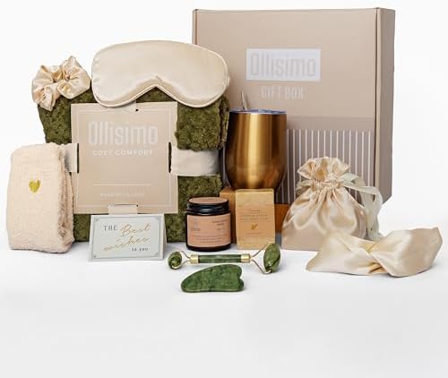 Luxury Spa Gift Basket for Women Self Care Kit, Hug in a Box, Get Well Soon Package, Thinking of You Gift, Birthday Box, Relaxing Set, Sympathy Present for Her, Mom, Wife, Sister, Friend by Ollisimo