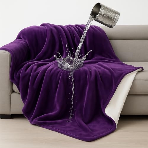 Tisancy Love Purple Waterproof Bed Blanket, Queen Size 80'' x 60'' Double Side Leakproof Reversible Sherpa Flannel Fleece 3 Layer Lightweight Red Blanket, Absorbs 50oz by Tisancy