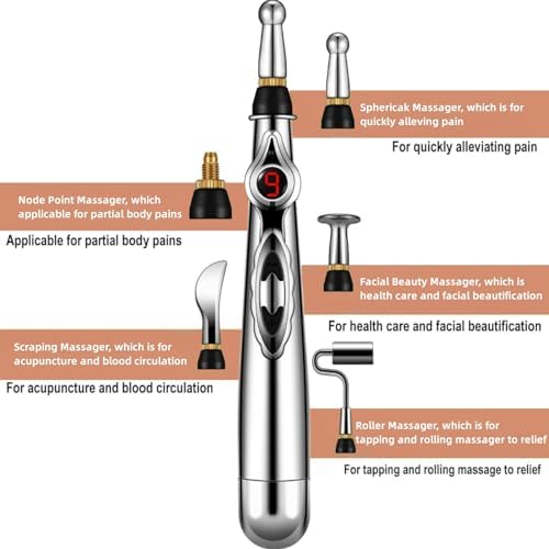 5-in-1 Massage Acupuncture Pen, Electronic Pain Relief Therapy, Meridian Energy Massager Pen Self Massage Tools Muscle Healing with Massaging Gel - Image 3