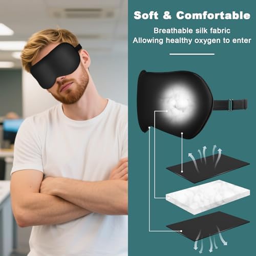 Sleep Mask for Side Sleeper Women Men, Eye Mask for Sleeping Light Blocking, 3D Contoured Cup Sleeping Mask, Soft Breathable Sleep Eye Mask with Adjustable Elastic Strap for Travel (Black01) - Image 3