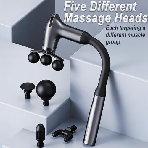Massage Gun with Upgraded Extension Handle, Back Massager for Pain Relief Deep Tissue, 12MM Percussion Less-Shock Neck/Foot/Leg/Shoulder Massager, 9 Speed Levels & 5 Replaceable Heads (Space Silver) - Image 7