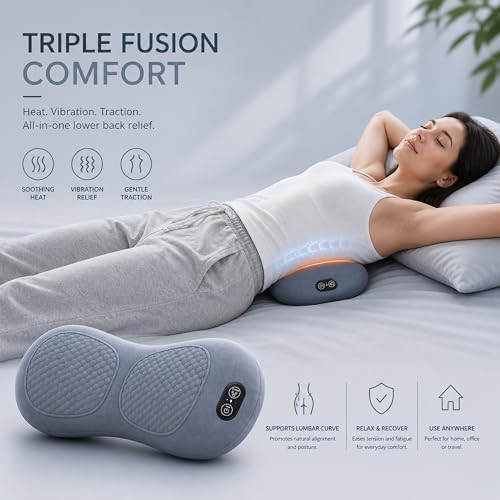 Smooth Back Massager with Heat, Spine Triple Fusion Lumbar Support Cushion - Image 4