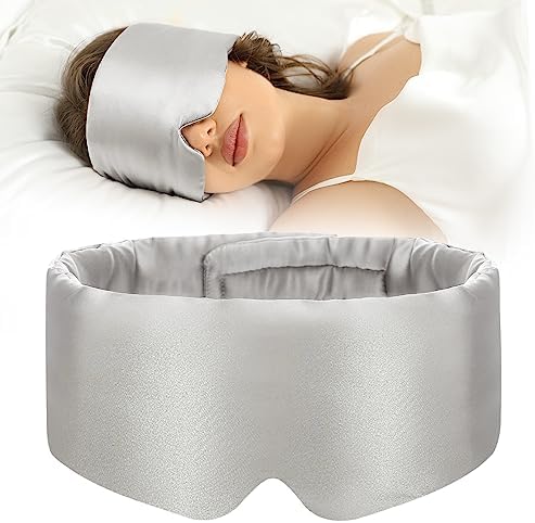SECZIPE 100% Mulberry Silk Sleep Mask Eye Mask for Women Man with Adjustable Band, for Side Sleeper Blackout Sleep Mask for Travel Rest and Office (Gray) by SECZIPE