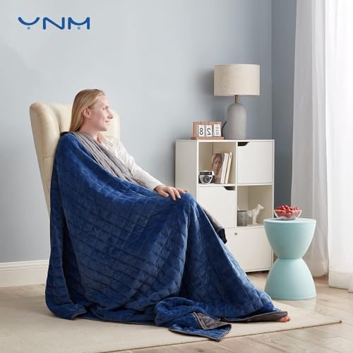 YnM Cooling Weighted Blanket for Adults, Cooling & Cozy Velvet Dual-Sided, 30lbs Heavy Bed Throw for Couple, Four Seasons Use (88x104 Inches, Queen or King Bed, Blue/Grey) - Image 5