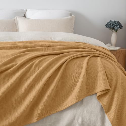 PHF 100% Cotton Muslin Blanket Twin XL Size 66"x90", 4-Layer Lightweight Gauze Throw, Breathable Cloud-Soft Minimalist Blanket for Bed, Couch, Camping & Baby, Amber, Ideal Gift - Image 5