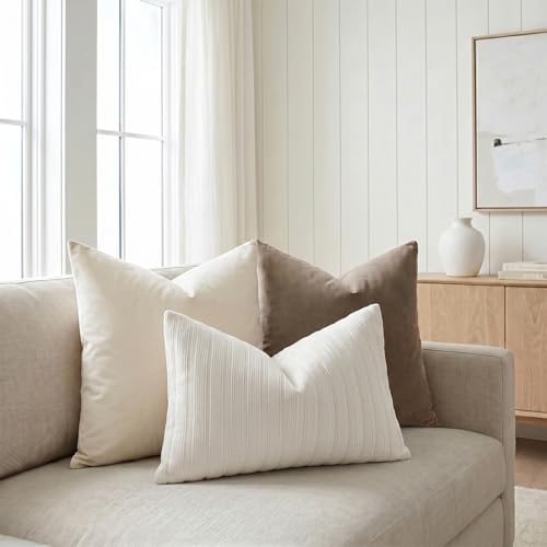 DEZENE 12x20 Cream Lumbar Pillow Covers Soft Striped Corduroy Farmhouse Rectangular Throw Pillow Cases for Couch Sofa Bedroom Living Room Home Decor - Image 6
