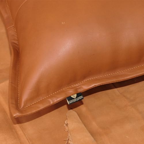 LL LEATHER LOVERS 100% Lambskin Leather Pillow Cover - Sofa Cushion Case - Decorative Throw Covers for Living Room & Bedroom, Camel Antique Box Pack of 2-14X22 Inch - Image 6