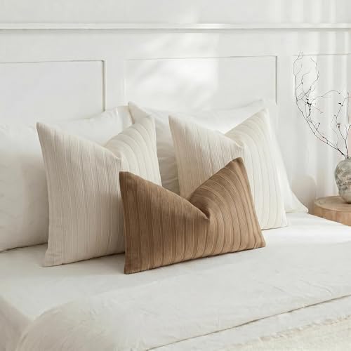 DEZENE 14x24 Brown Lumbar Pillow Covers Soft Striped Corduroy Rustic Farmhouse Rectangular Throw Pillow Cases for Couch Sofa Bedroom Living Room Home Decor - Image 5