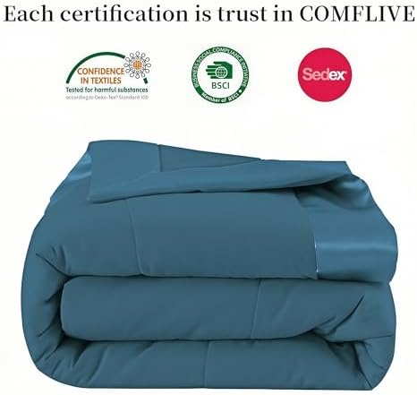 COMFLIVE Queen Down Alternative Blanket - Lightweight Satin Trim, Teal - Image 6