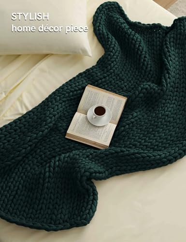 YnM Chunky Throw Blanket, Medium-Weight, Hand Knitted, Skin Friendly, Ventilated and Breathable, Machine Washable, Home Décor Piece for Couch, Sofa and Bed (Pacific Green, 40x50 Inch) - Image 2